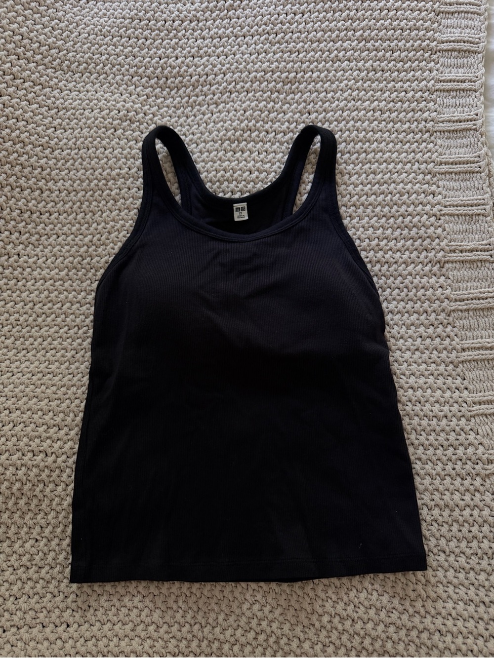 Uniqlo Black Ribbed Tank with pad - Scoop Neck Racerback